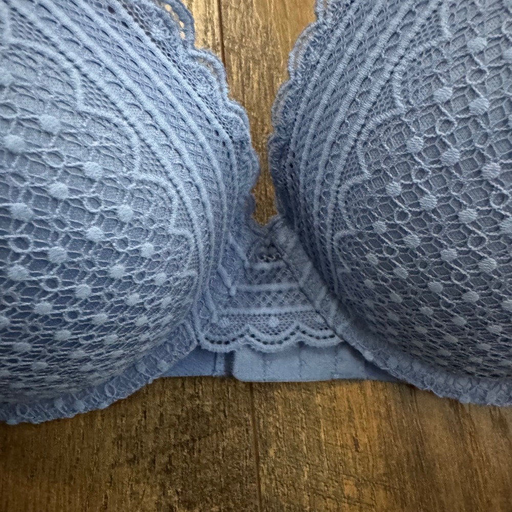 Auden Blue Lace Plunge Coverage Push-Up Bra 38D New Underwire Coquette - Picture 3 of 10